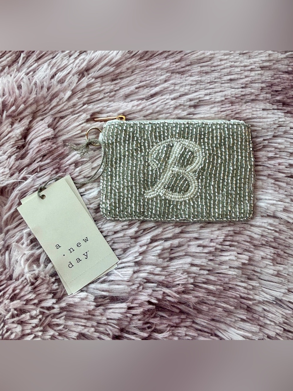 NWT A New Day Hand Beaded Monogram Leather B Pouch